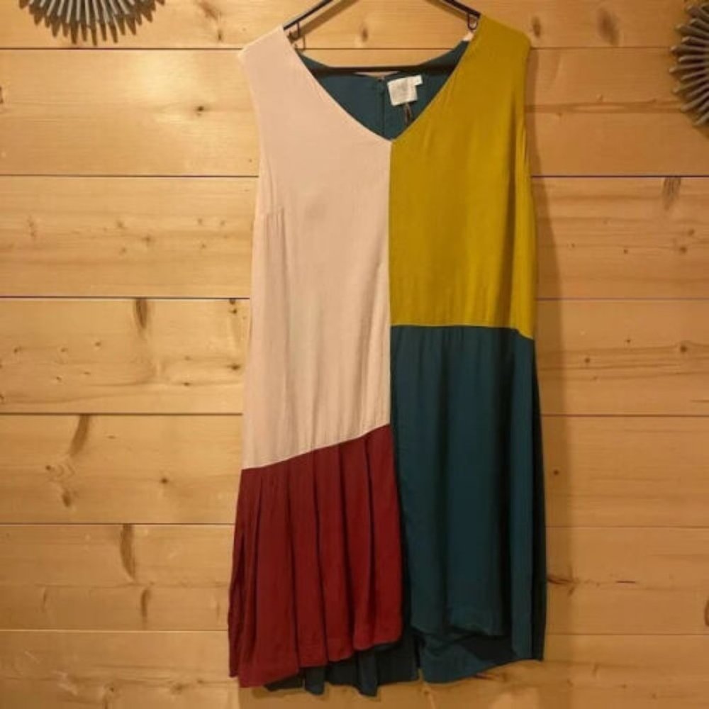 Anthropologie HD Paris Block Colors Turquoise Dress Size 8